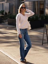 Jade V-neck Sweater in Ivory/Heather Grey