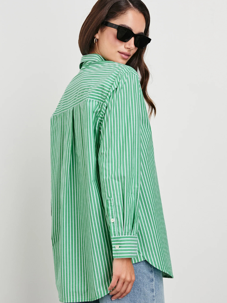 Elsa Button Down in Kelly White Stripe