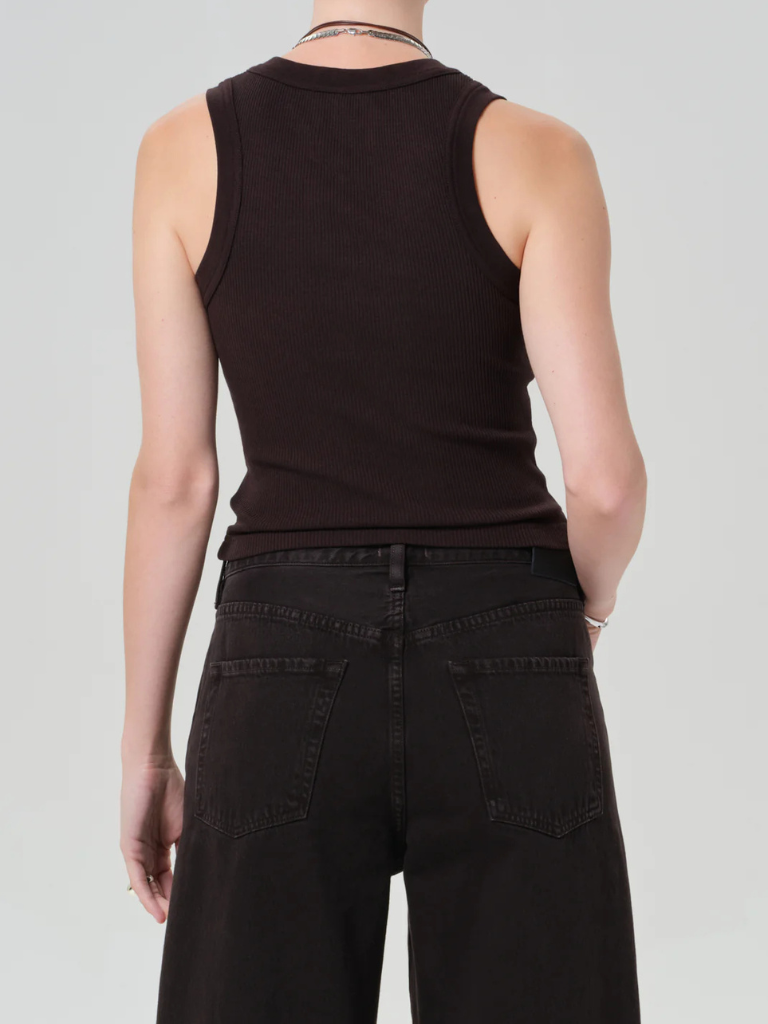 Caralyn Button Front Rib Tank in Chocolate