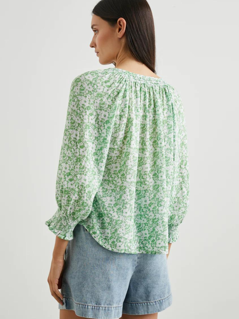 Mariah Top in Green Texture Floral