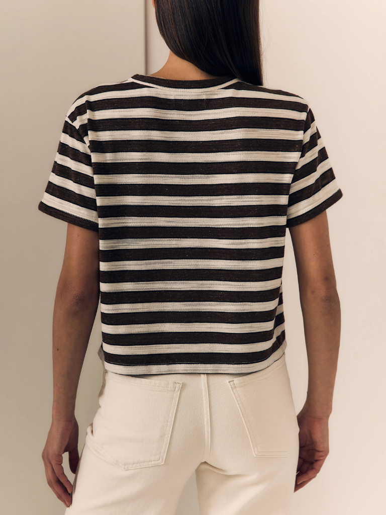 Linen Poppy Tee in Brown/Cream Stripe