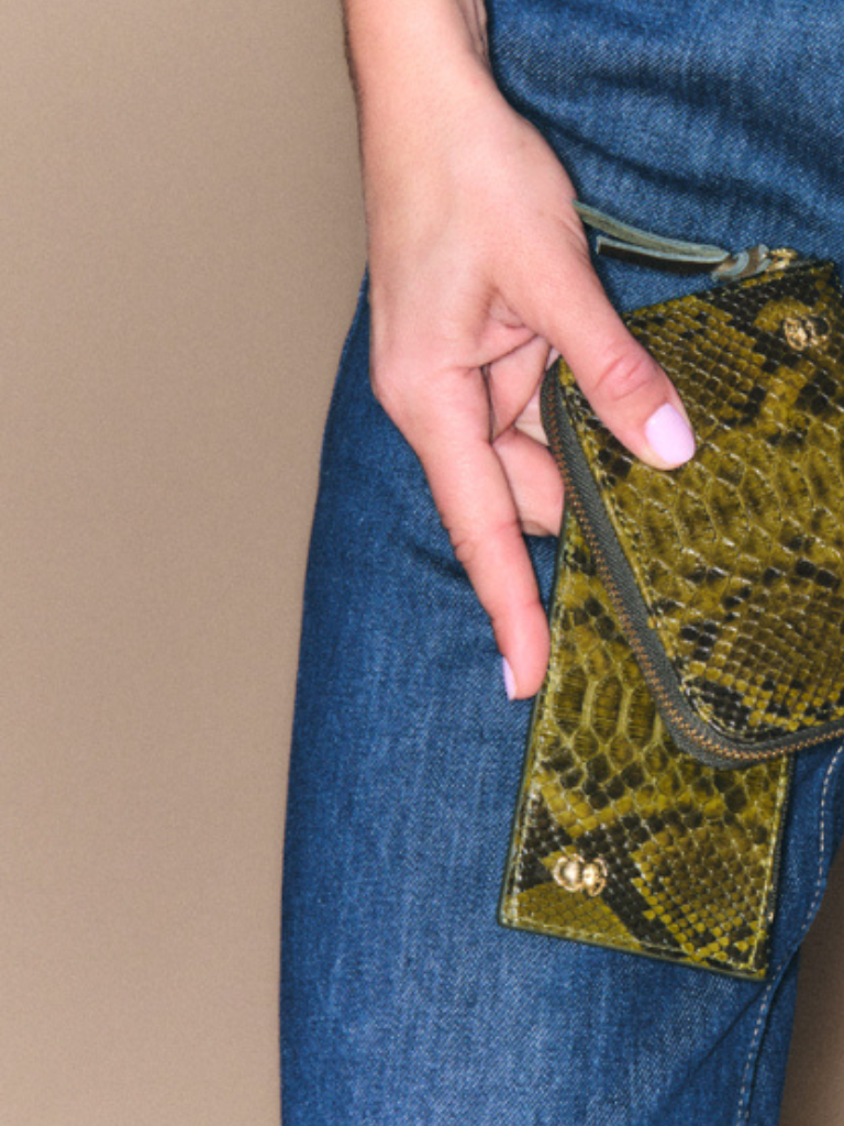 Helena Python Cardholder in Dark Khaki