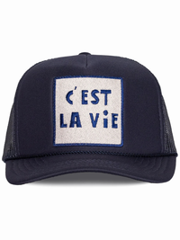 C'est La Vie Trucker Hat in Navy