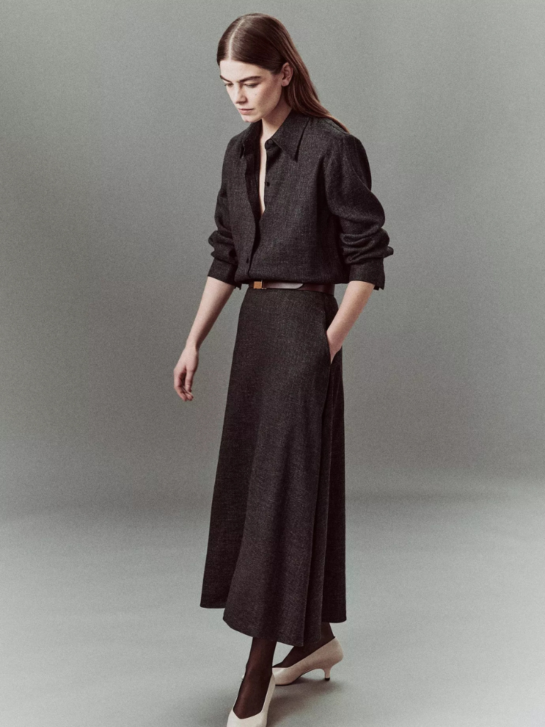 Italian Jaspe Relaxed Button-Front Shirt in Heather Grey