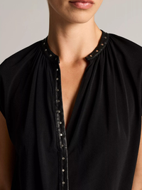 Studded Matte Jersey Cap-Sleeve Dress in Black