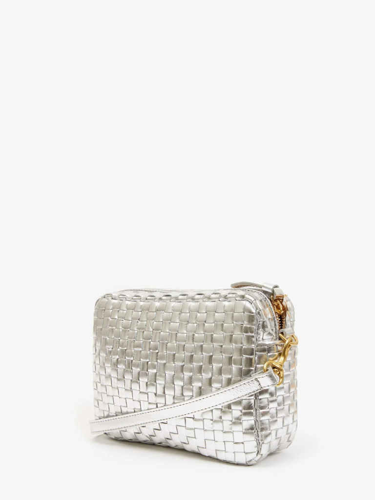 Midi Sac in Silver Specchio Woven Checker