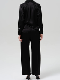 Brynn Hammered Satin Trouser in Black