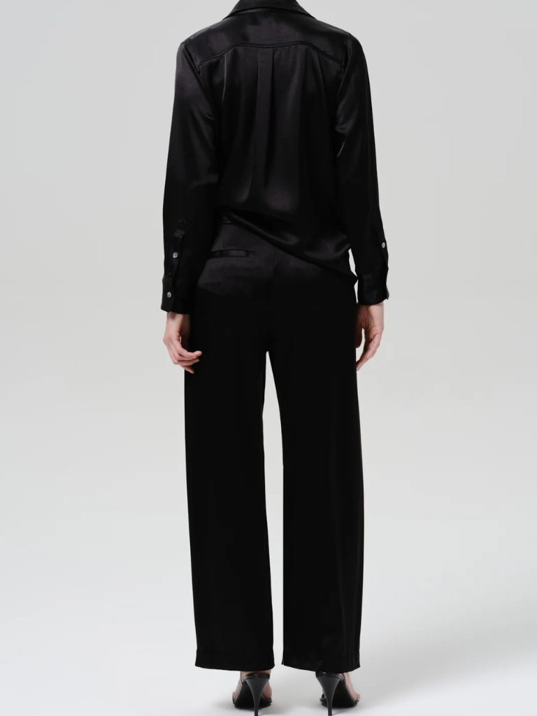 Brynn Hammered Satin Trouser in Black
