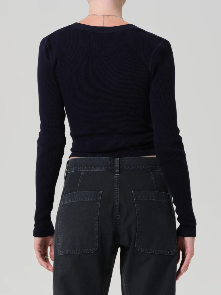 Drea Waffle Henley in Navy