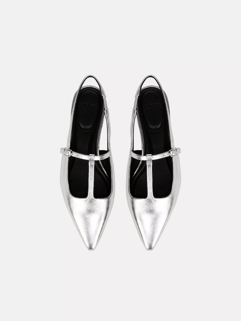 Iliana Metallic Leather Slingback Flat in Silver