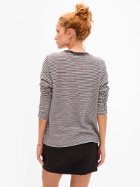Long Sleeve Tee in Black/Cream Mini Stripe
