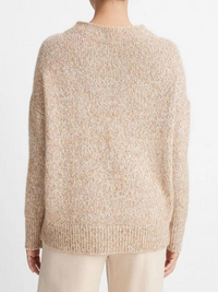 Tweed-Effect Wool-Blend Funnel Neck Sweater in Camel Marl Combo