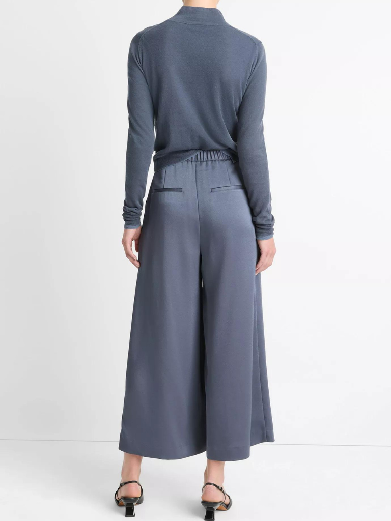 Mid-Rise Satin Culotte in Dark Water