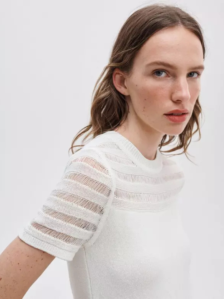 Britt Short-Sleeve Sweater in White