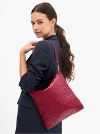 Woven Foldover Clutch w/ Strap in Garnet
