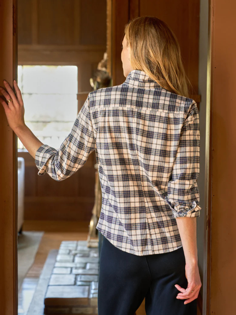 Barry Woven Button Up in Heather Navy Plaid