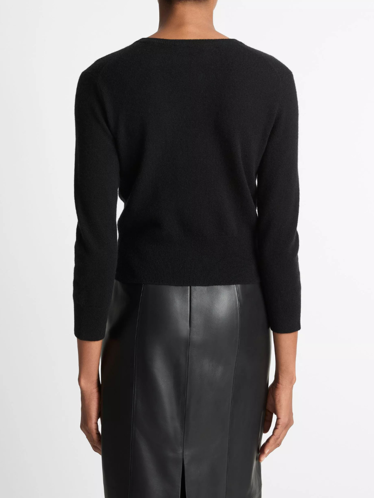 Metal-Button Wool & Cashmere-Blend Cardigan in Black
