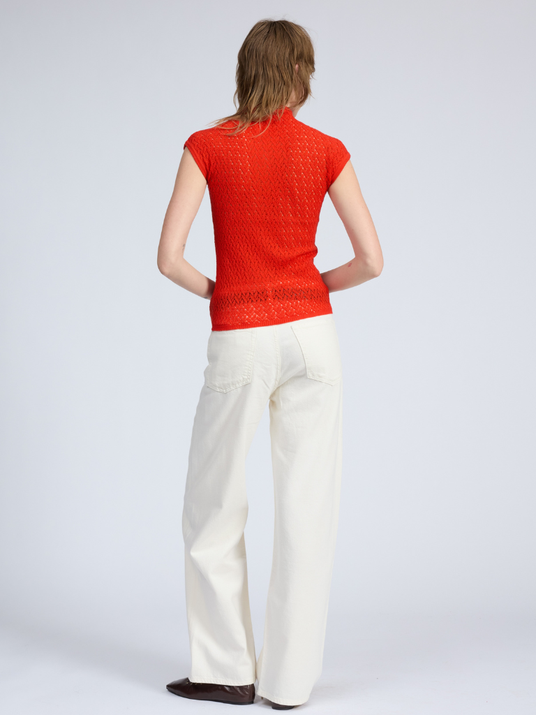 Tana Merino Wool Knit Top in Tomato Red