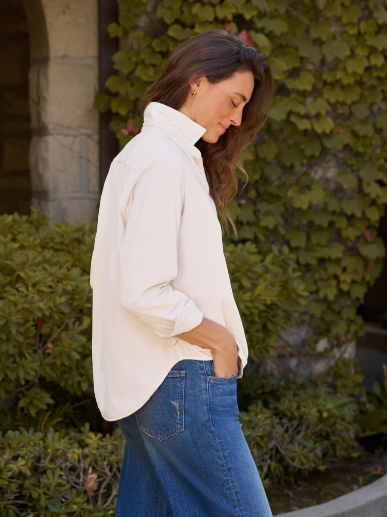 Eileen Corduroy Button Up Shirt in Vintage White