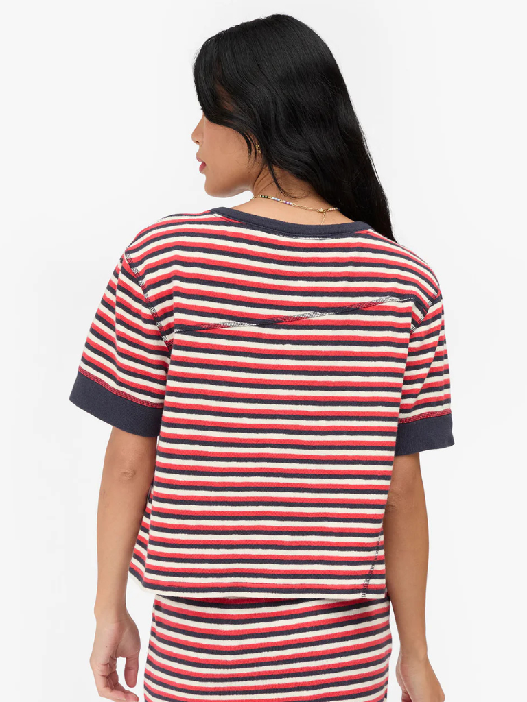 Le Bateau Tee in Navy/Cherry Red/Cream Stripe