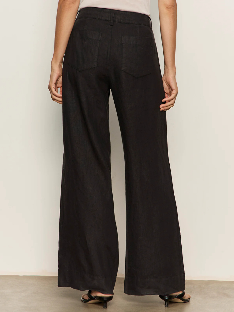 Linen Marine Wide-Leg Pants in Black