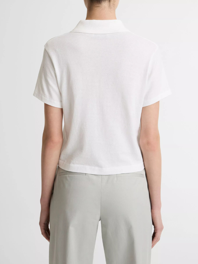 Cotton Cropped Pocket Polo in Optic White