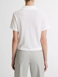 Cotton Cropped Pocket Polo in Optic White