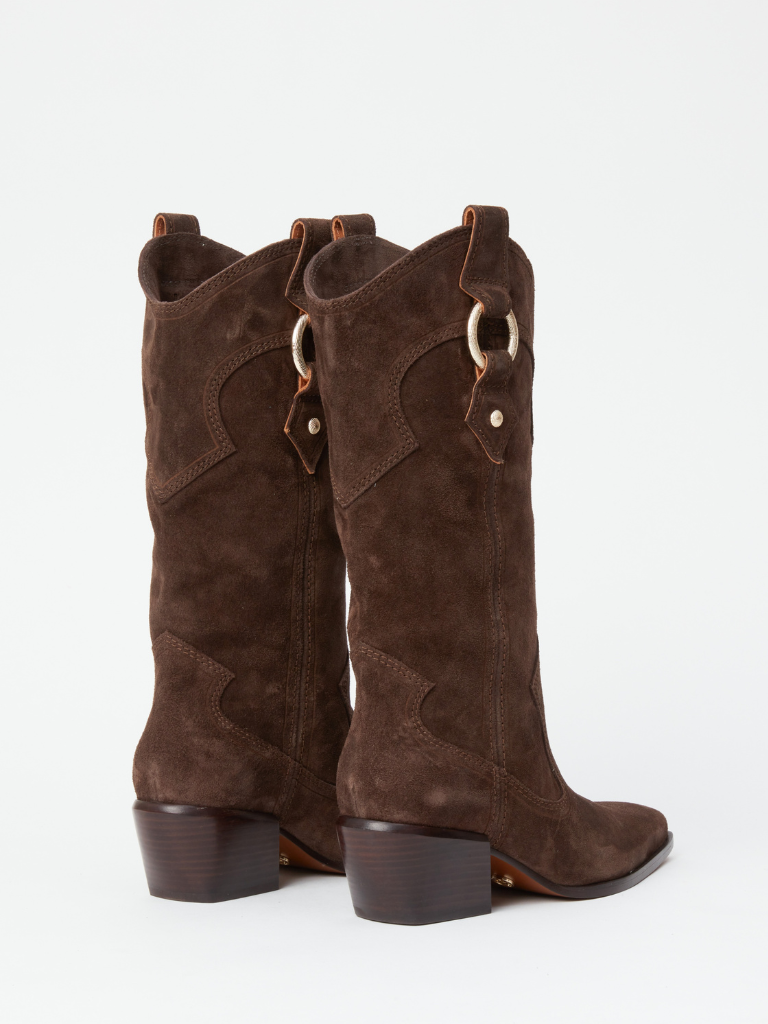 Joni Suede Cowboy Boots in Dark Espresso Suede
