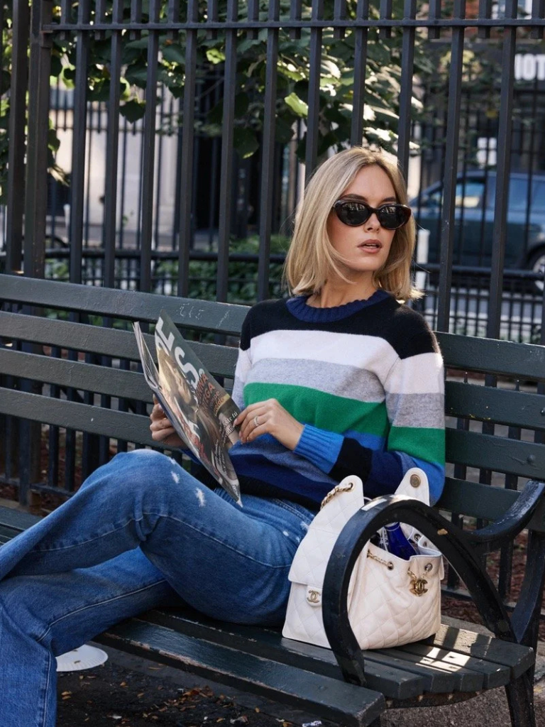 Winona Striped Crewneck in Blue/Green/Grey