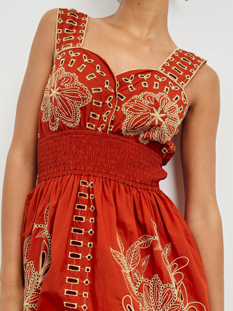 Fawn Eyelet Dress in Terracotta