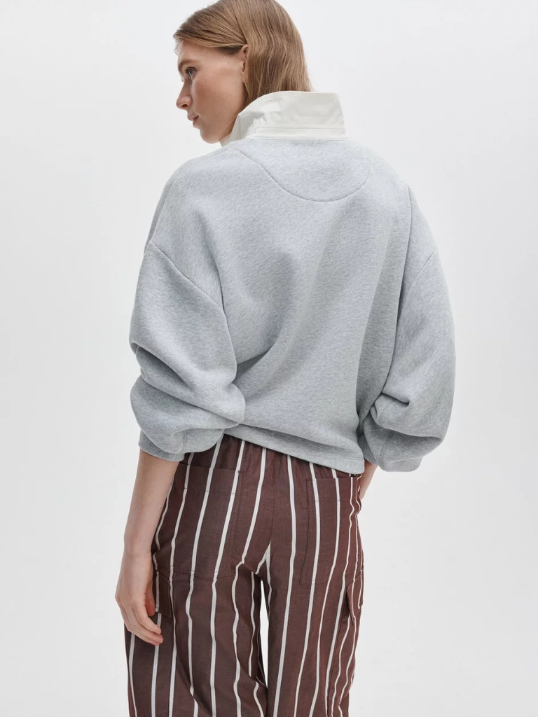 Vintage Terry Oversized Polo Sweatshirt in Heather Grey