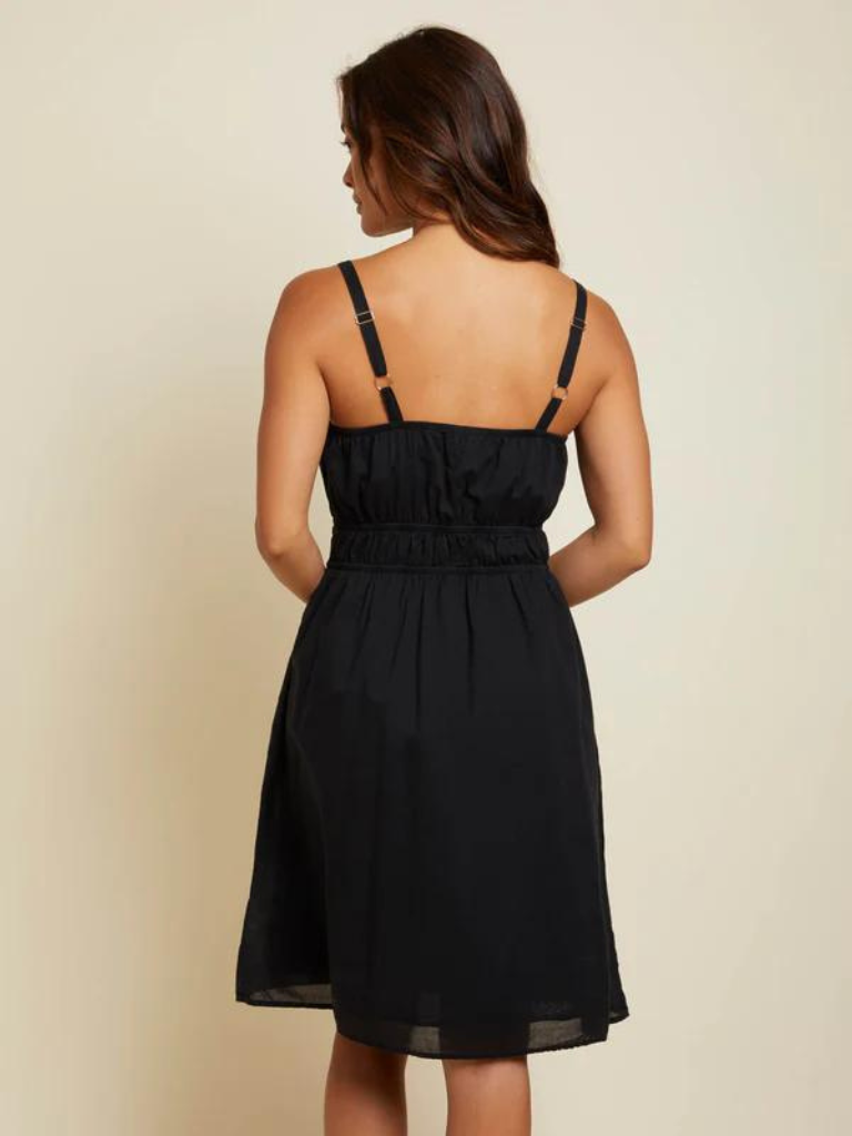Opal Elasticized Sundress Dress in Jet Black