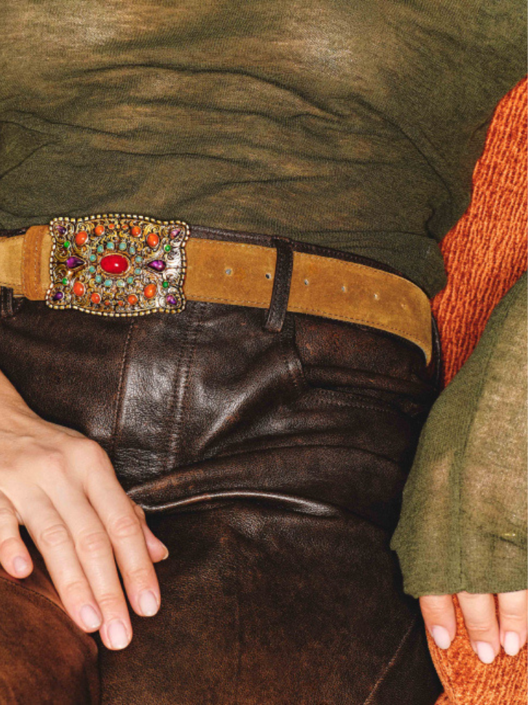 Thick Suede Belt in Tobacco