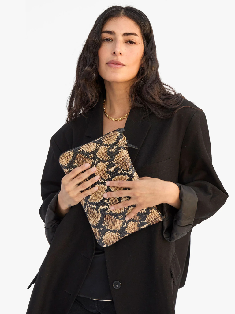 Flat Clutch w/Tabs in Tan Desert Snake