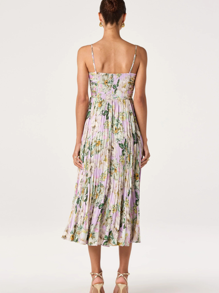 Maeve Pleated Midi Dress: Floral Midi Dress, Sundress, Plisse Dress, Blue Midi, Green Midi, Summer Dress Lavender multi fl / S
