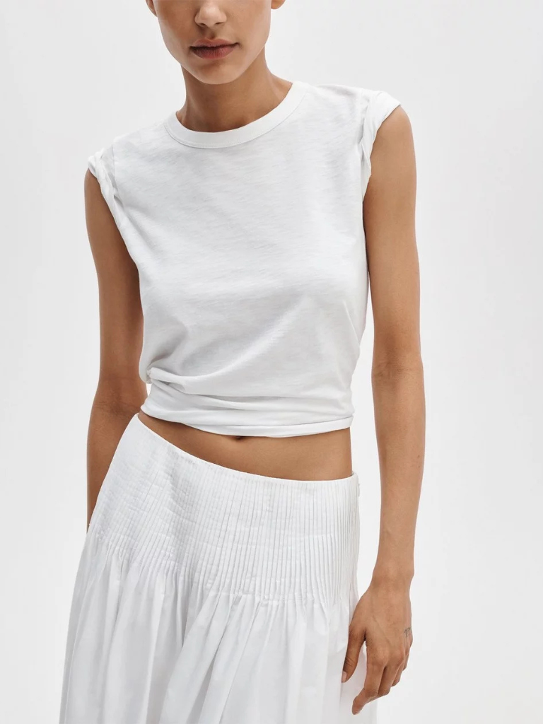 Elena Pintucked Poplin Skirt in White