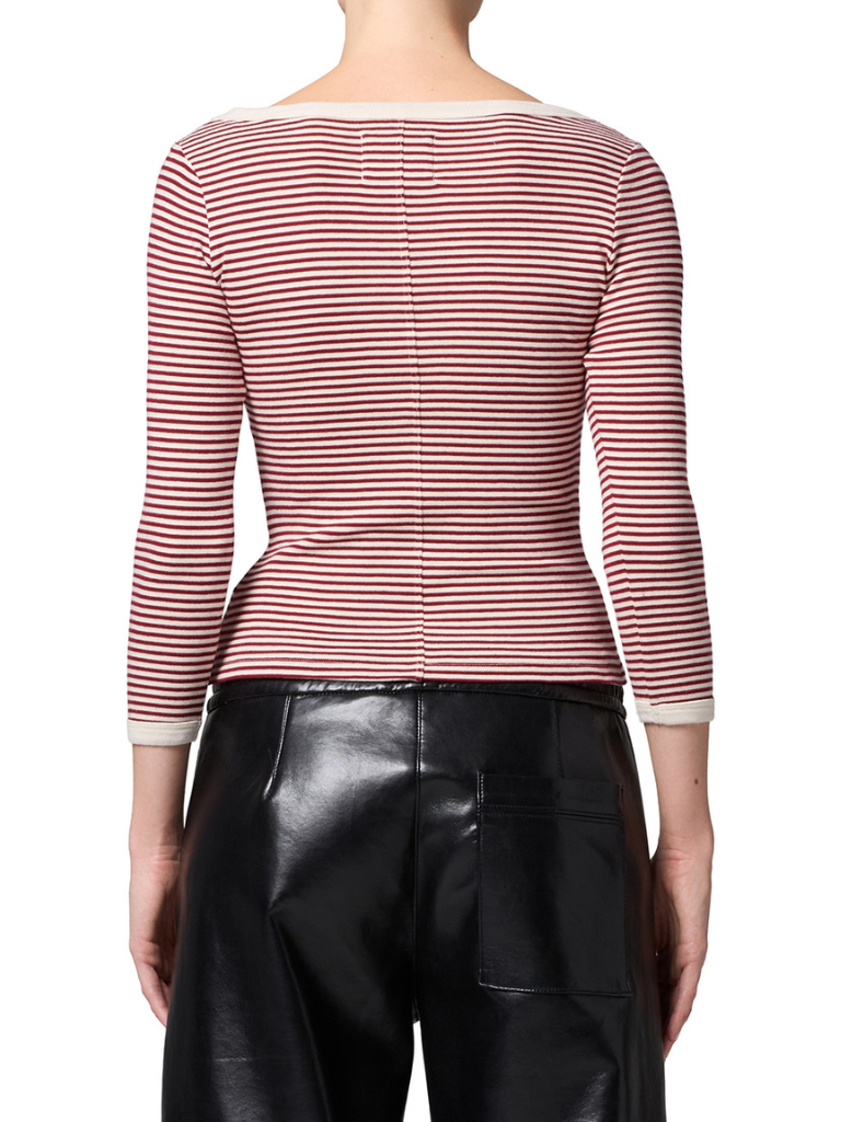 Boat Neck Slim Tee in Burgundy and Cream