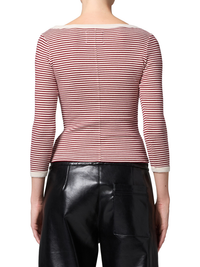 Boat Neck Slim Tee in Burgundy and Cream