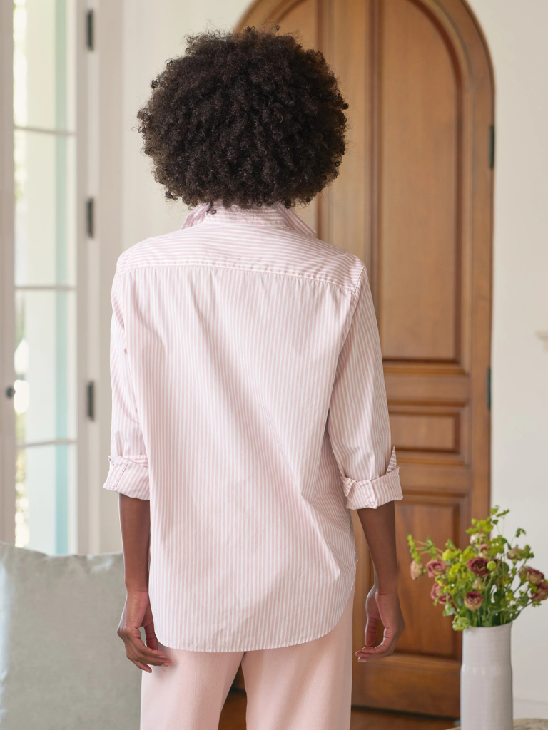 Eileen Button Up Shirt in Pink White Multi Stripe