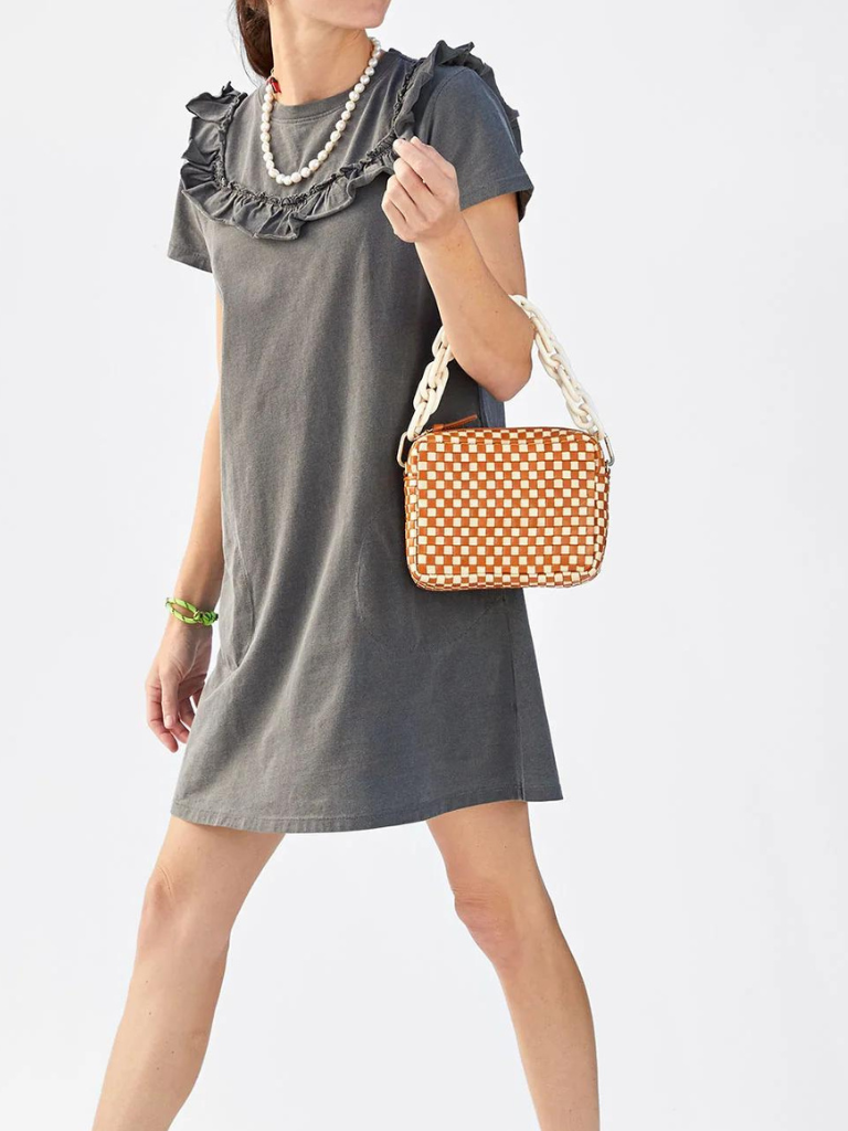 Midi Sac in Natural & Cream Woven Checker