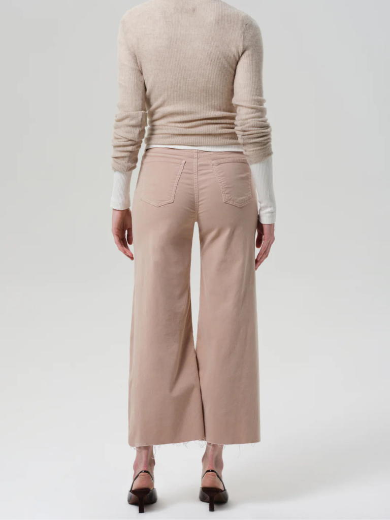 Lyra Wide Leg Crop Corduroy in Pale Stone