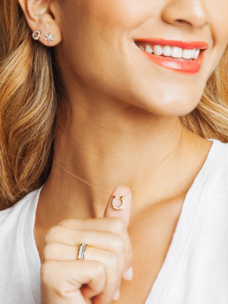 Baguette Horseshoe Necklace in 14k Yellow Gold