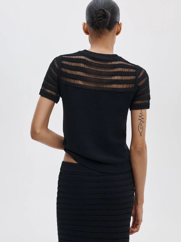 Britt Short-Sleeve Sweater in Black
