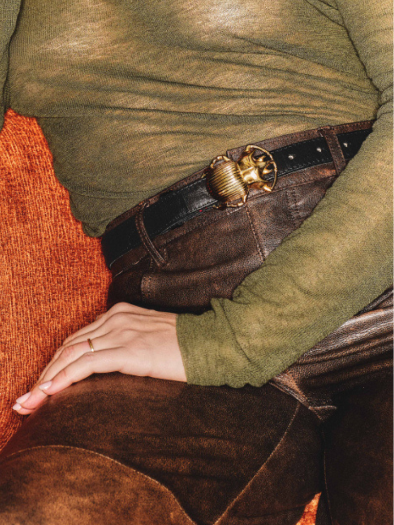 Baby Embossed Leather Belt in Black