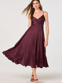 Maeve Pleated Midi Dress in Wine