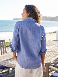 Eileen Classic Linen Button Down in Blue