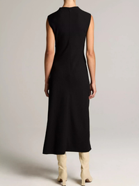 Draped Crepe Funnel-Neck Dress in Black