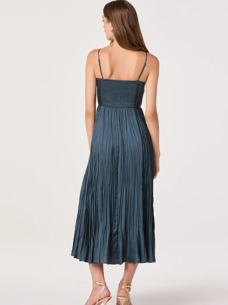 Maeve Pleated Midi Dress in Dark Teal