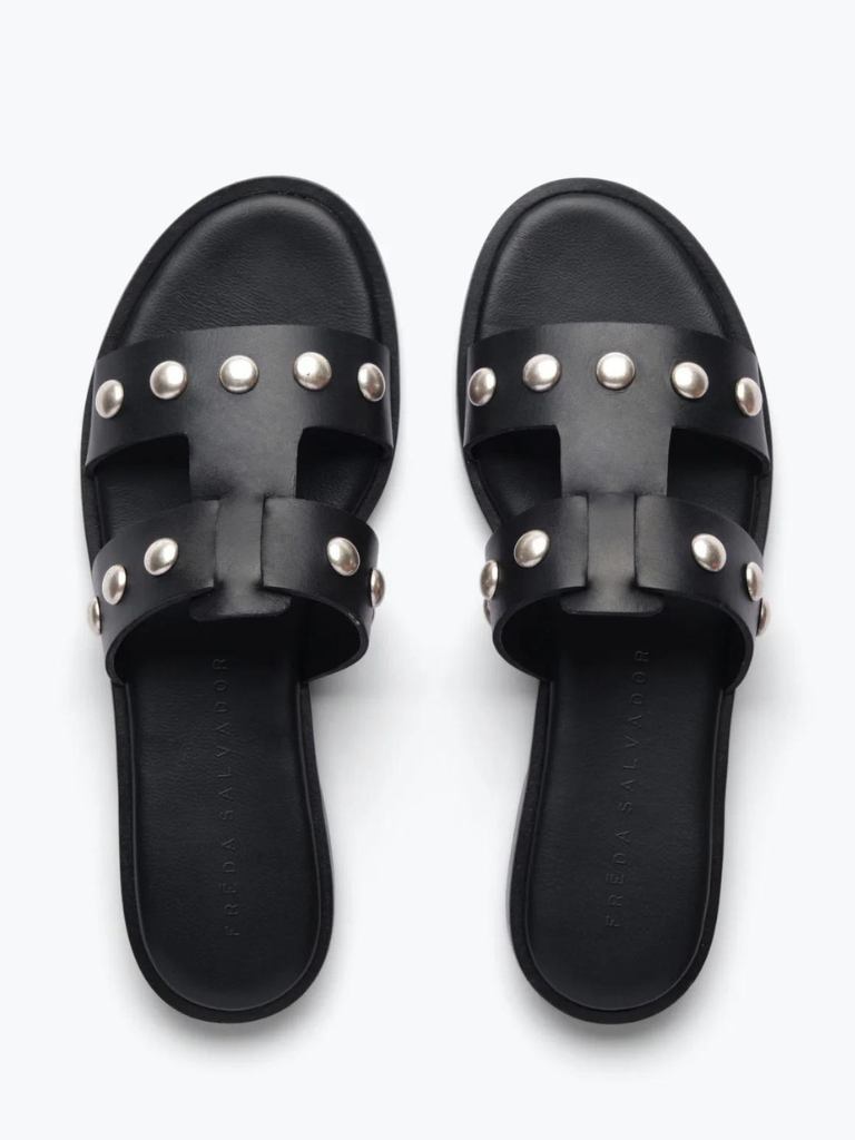 Brady Cut-out Sandals in Black with Silver Studs