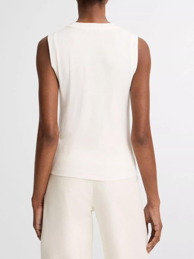 Pima Cotton-Blend High V-Neck Shell in White